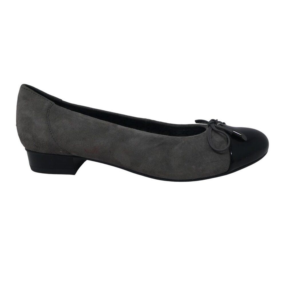 Ara Belinda Gray Black Leather Cap Toe Bow Ballet Flats Womens 7 - Picture 2 of 14